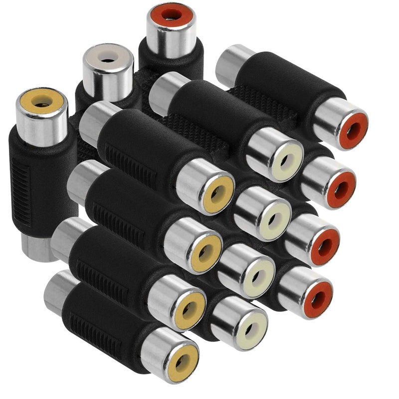 AYECEHI RCA Coupler 5 Pack Audio Video Female to Female Connector 3-RCA Jacks Adapter Jointer - White/Red/Yellow - Image 1